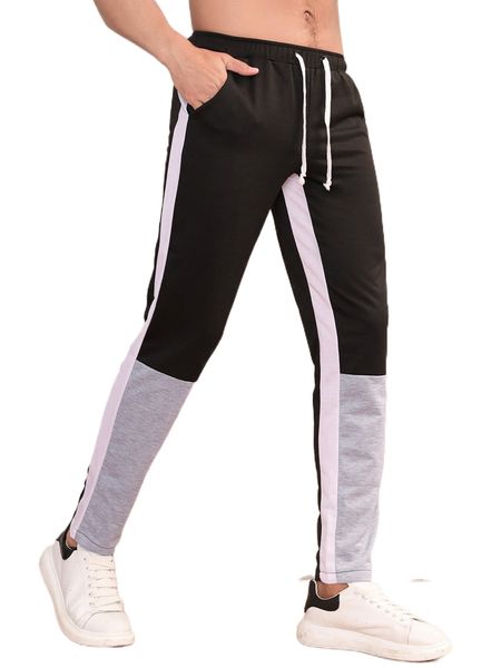 

men drawstring waist colorblock sweatpants 95co#, Black