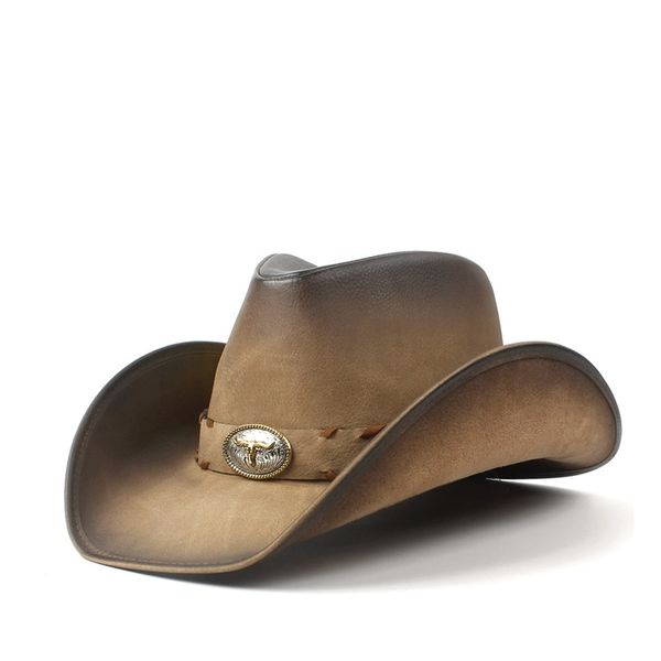 

100 leather men western cowboy hat for gentleman dad sombrero hombre caps size 58 59cm 220813, Blue;gray