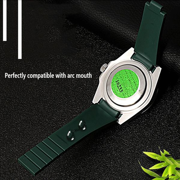 Pulseira de relógio de borracha de alta qualidade para pulseira Rolex 20mm 21mm preto azul extremidade curva à prova d'água pulseira de relógios de silicone 22061253L