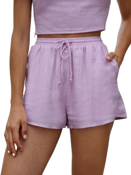 

solid drawstring waist wide leg shorts e0pt#, White;black