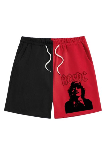 

romwe x ac/dc guys two tone figure print shorts c0tw#, White;black