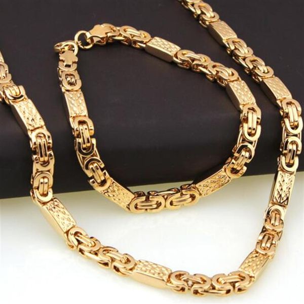 

18k gold plated stainless steel titanium steel plated gold square square chain necklace + bracelet set1539, Silver