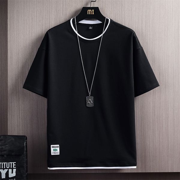 

summer mens casual t-shirts male solid color short sleeve t shirts men loose tees harajuku sportswear tracksuit clothes 220425, White;black