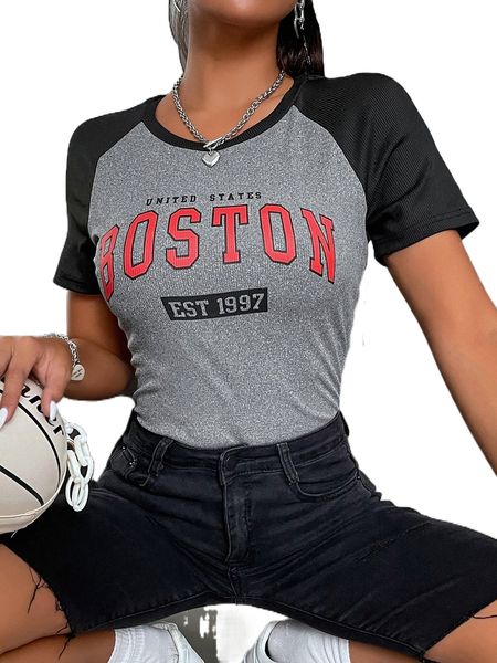 

letter graphic colorblock raglan sleeve bodysuit e5pw#, White