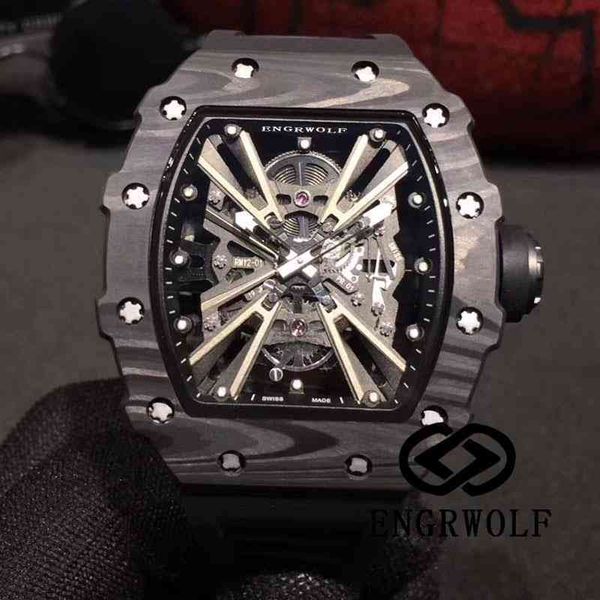 

watch designer luxury mens mechanical watch richa milles engrwolf r rm12-01 series 2824 automatic mechanical carbon fiber black tape men, Slivery;golden