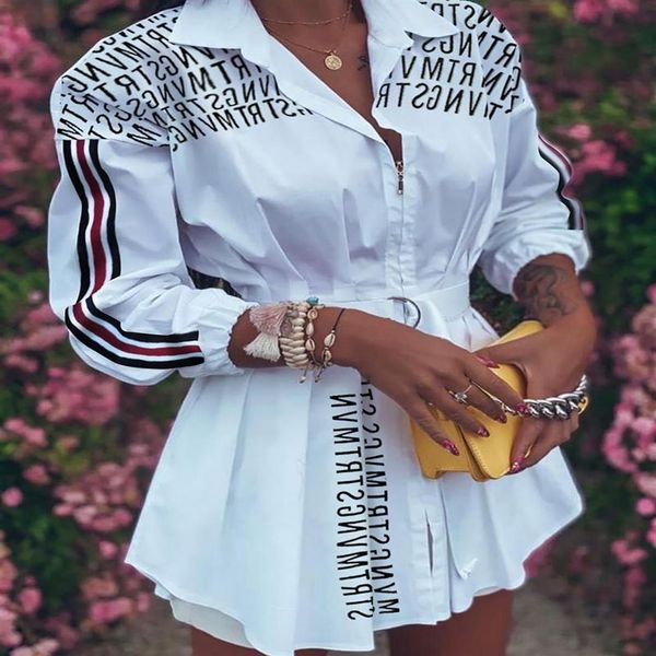 

women's spring dresses autumn letter printed shirts lantern sleeves stitching pleated zipper dress blouse288a, Black;gray