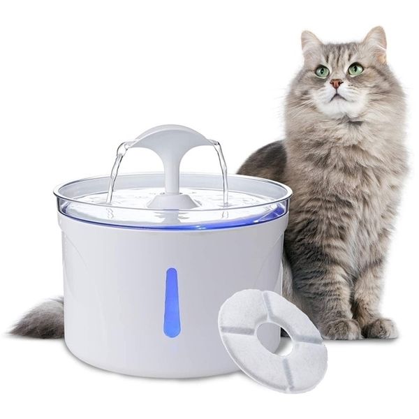 2.5L Fontana automatica per gatti LED Alimentatore elettrico muto per acqua USB Cane Bevitore per animali domestici Ciotola Distributore per animali domestici per cane gatto 210320