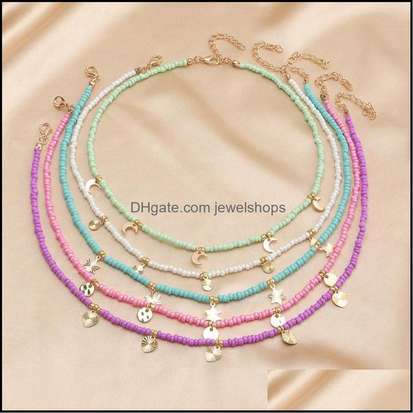 

chains bohemian style simple moon pendant pure color rice bead necklace colorf small fresh beaded jewelry accessor jewelshops dhowz, Silver