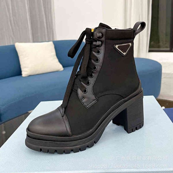 

boots p's autumn triangular buckle high heel thick soled sports boots motorcycle martin knight women's wc, Black