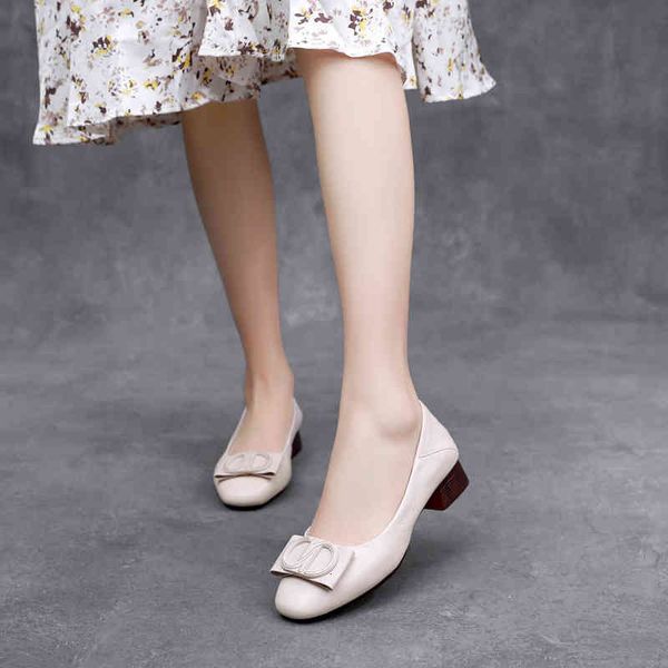 

dress shoes first layer cowhide women's round head low heel shoes large casual shallow mouth cover foot single metal buckle work lxeb, Black