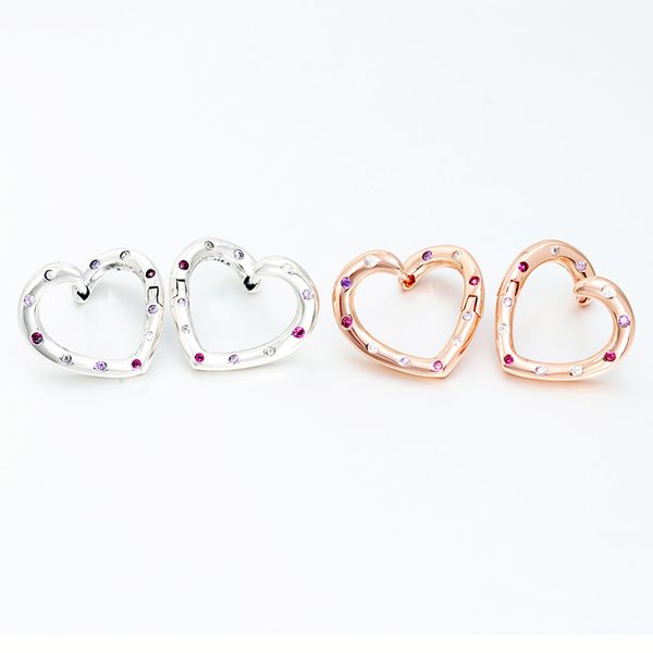 

colorful cz diamond love heart hoop earring 925 sterling silver rose gold womens wedding designer jewelry with original box set for pandora, Golden;silver
