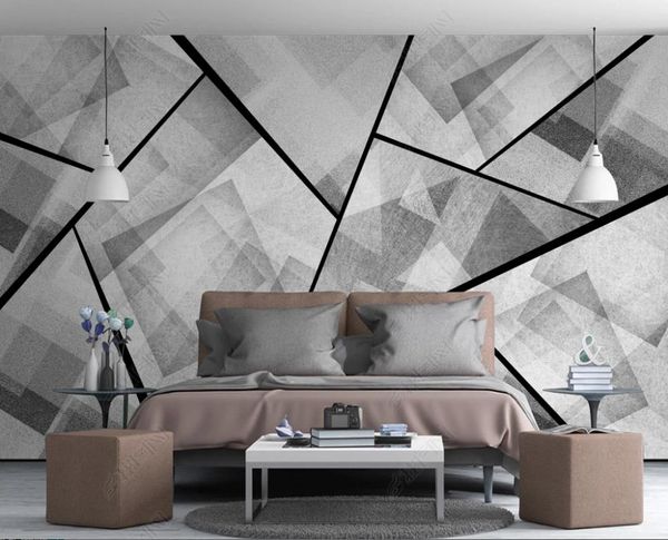 Personalizado 3D Wallpaper Mural Room Bedroom Setores de parede Decoração de casa Modernista minimalista nórdico abstrato abstrato geométrico negro e branco Decaração