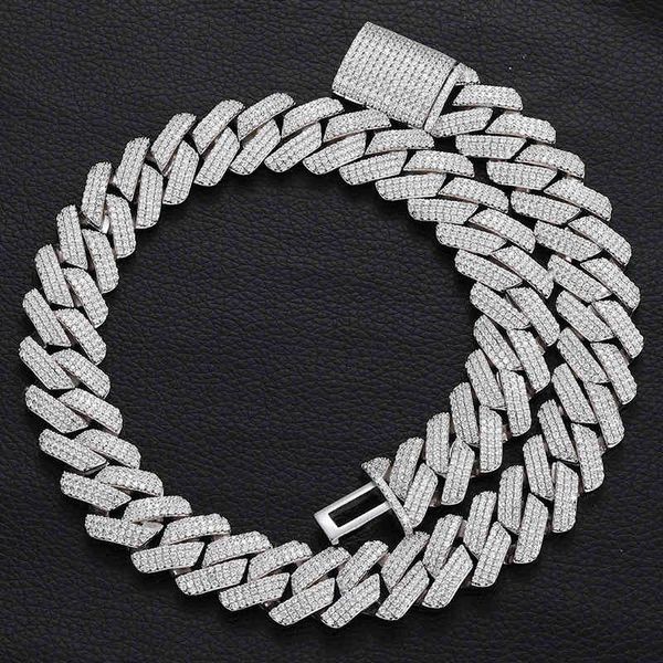 

shanzuan hiphop jewelry wtern 20mm 3a s925 sterling sier cuban diamond shape gold plated chain necklace, Silver