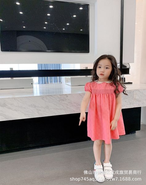 Designer Mädchen Sommer Kurzarm Puppenhalskleid gerade Röhre Stickerei kleines Revers Blasenärmel koreanischer Prinzessinnenrock