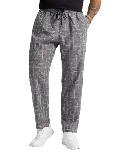 

extended sizes men plaid print pants p1r0#, Black