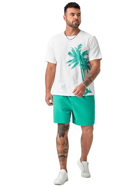 

extended sizes men tropical print tee & shorts set e4ju#, Gray