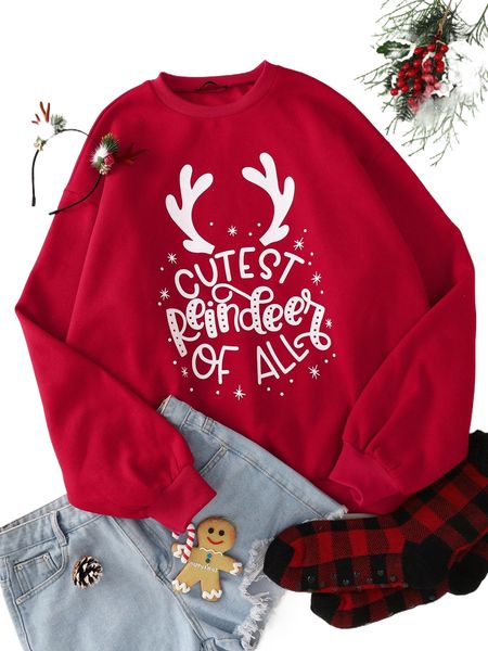 

christmas print round neck thermal sweatshirt h1m2#, Black