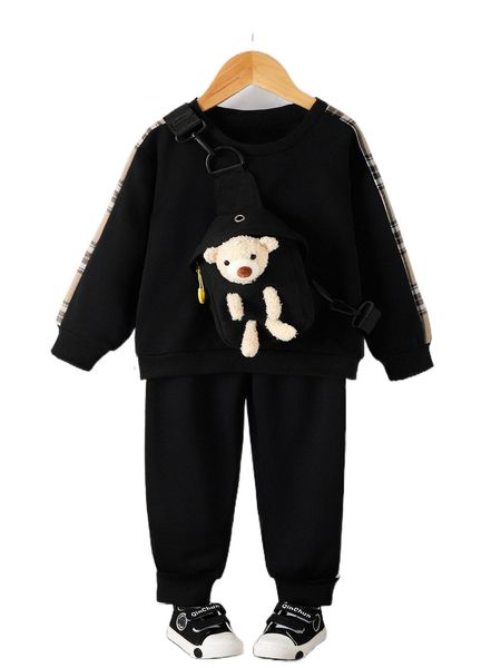 

toddler boys sweatshirt & sweatpants with bag 845c#, Black;white
