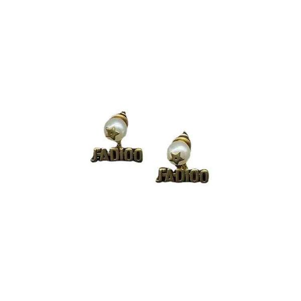 

alphabet back wear pearl earrings female star earrings brass material, Black