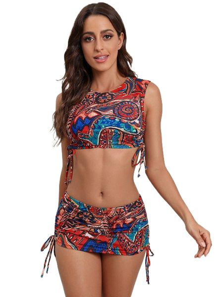 

emery rose allover print bikini swimsuit & beach skirt i4zh#, White;black