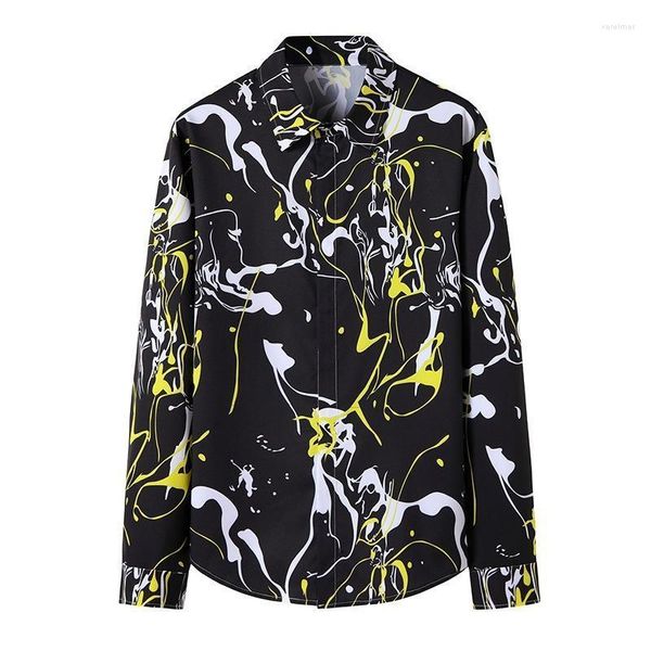 Camisas de vestido masculino masculino Slim Fit Button Down Shirt Tuxedo 2022 Moda Splash Ink Graffiti Print Men Streetwear Camisamen's Vere22