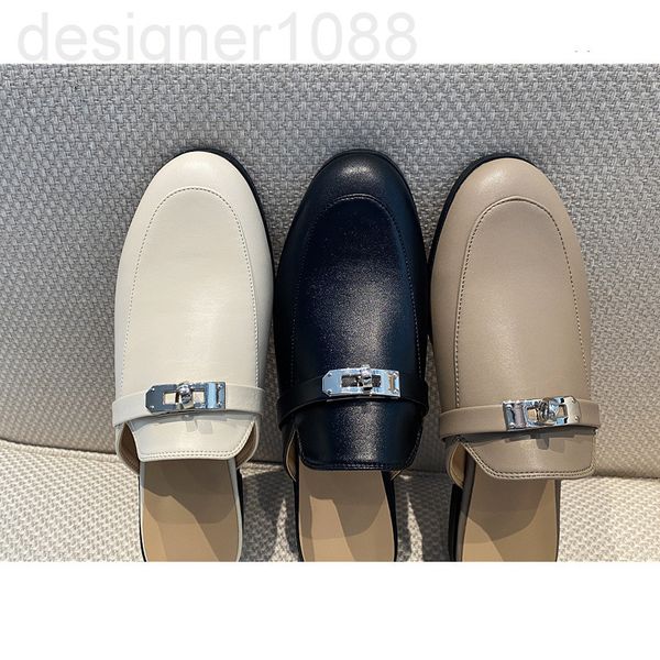 

sandals designer 2022 summer new one foot loafer shoes soft sole comfortable lazy baotou muller buckle semi slippers for external wear oftd, Black