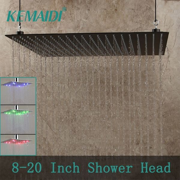 KEMAIDI 8 ~ 20 inç Siyah LED Kare Yağmur Paslanmaz Çelik Duş Başlığı Ultrathin Seçim Banyo Duvar Tavan 220401