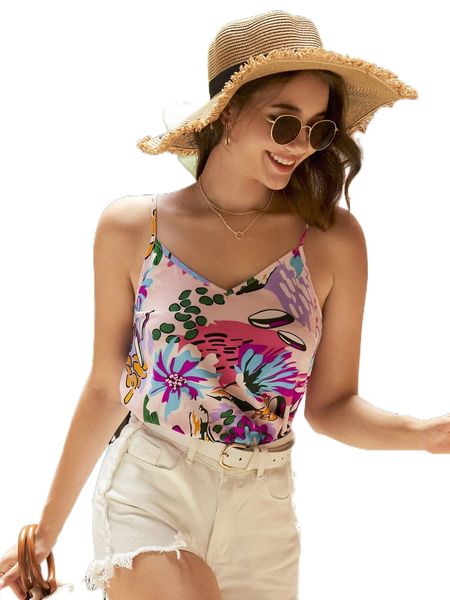 

floral print cami l1vc#, White