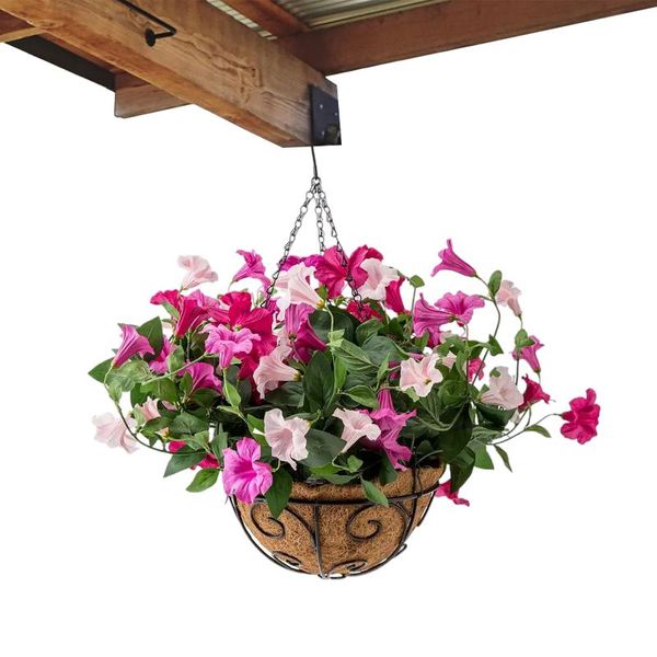 Flores decorativas grinaldas cestas de flores artificiais Evergreen Fake With Petunias for Patio Lawn Garden Spring DecorationDecorative