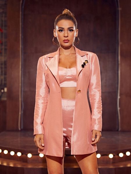 

x kimberly loaiza notched collar button front blazer m9yt#, White