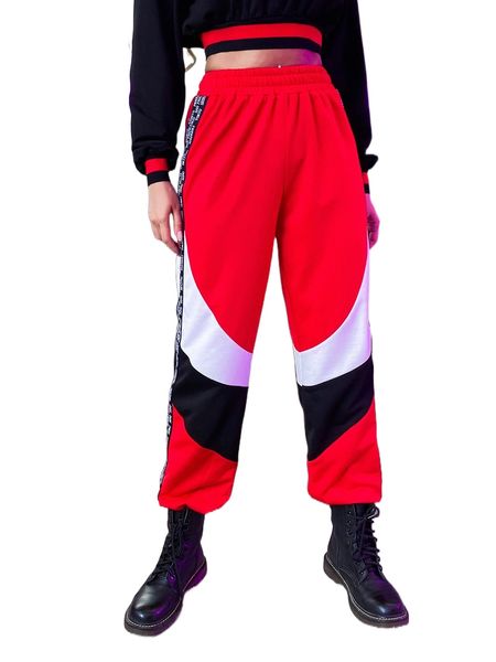 

meysi kim color block letter tape side sweatpants 29ul#, Black;white