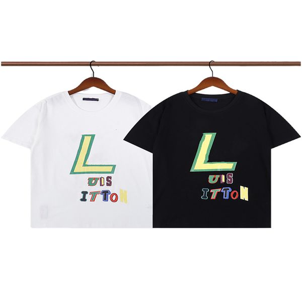 

designer tide t-shirt chest letters laminated printing short sleeve high street loose oversized casual t-shirt 100% cotton men's and wo, White;black