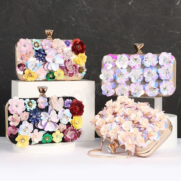 Borsa da sera di lusso da donna Borsa con perline fatta a mano Pochette da donna con paillettes fiore