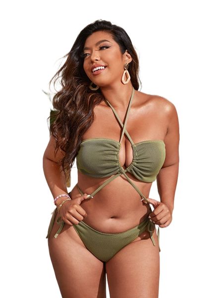 

plus crisscross tie back high waist bikini swimsuit e9ba#, White;black