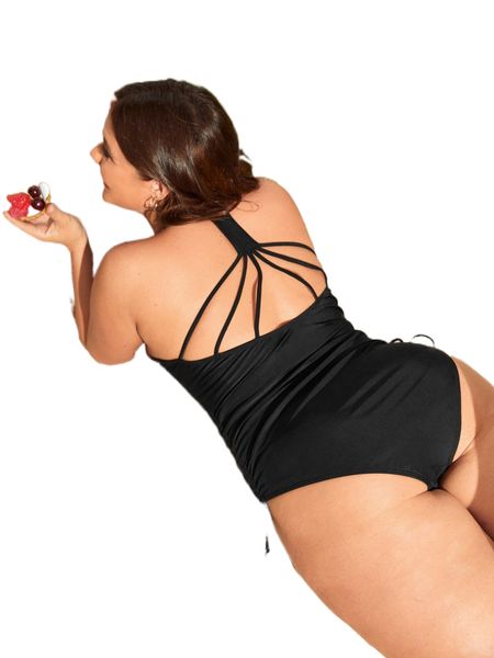 

plus 1pack strappy back drawstring one piece swimsuit r6rp#, White;black