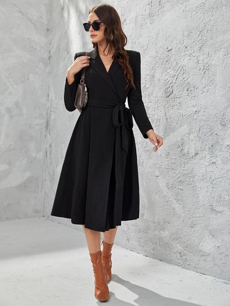 

surplice neck knot solid blazer dress e3yz#, White