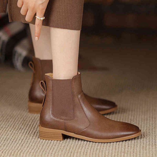 

boots autumn winter simple french short boots round head thick heel sleeve comfortable chelsea women 93d3, Black