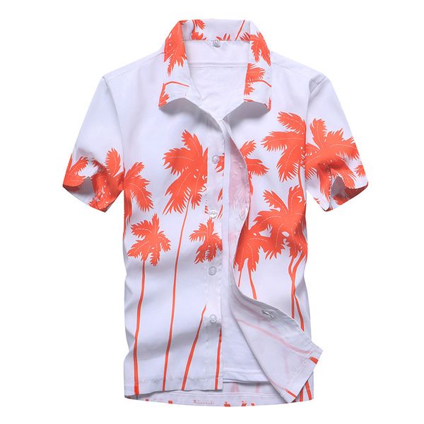 

fashion beach hawaiian shirts men clothes summer coconut tree printed short sleeve button down aloha mens 220606, White;black