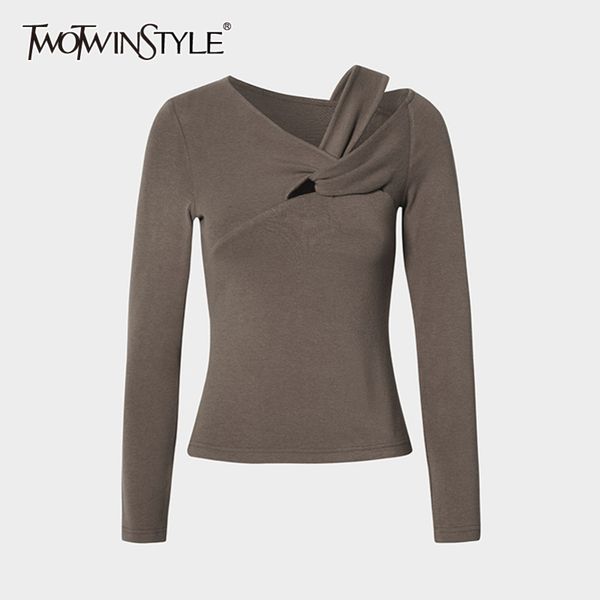 

hollow out slim t shirt for women v neck long sleeve off shoulder solid female fashion clothing spring 210423, White