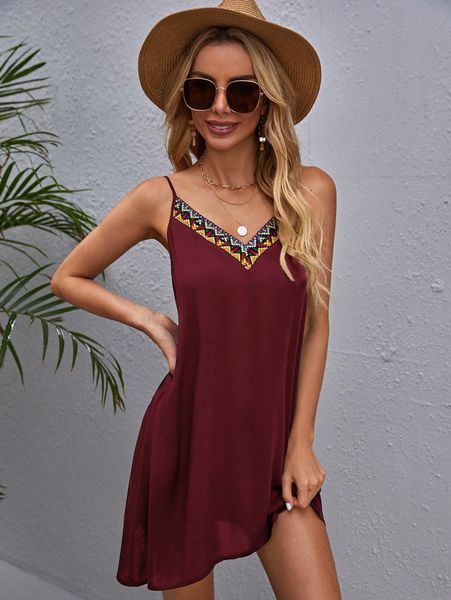 

contrast tape trim cami dress m8wu#, Black;gray