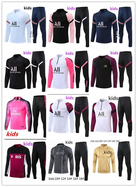 

2021 2022 paris football kids tracksuit training suit survetement 20 21 22 mbappe long sleeve pants child set, Black