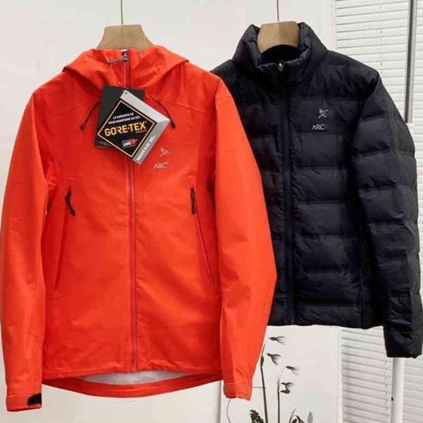 

selling men's hooded jacket arc 2022 new outdoor casual tex hard shell windbreaker down jacket two piece set detachable waterproof wind, Black;brown