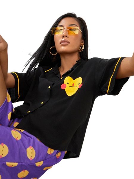 

x jane dang drop shoulder cartoon graphic shirt v6af#, White