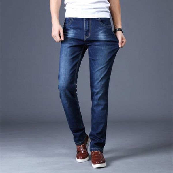 

2020 business straight jeans stretch denim men jeans denim pants on lj201029, Blue