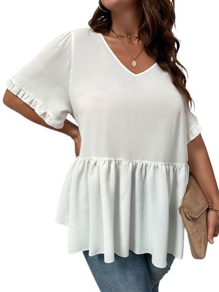 

plus ruffle cuff peplum blouse 45cr#, Black