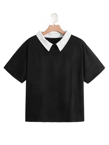 

plus contrast collar tee y1ur#, Black