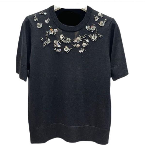 

226 xl 2022 milan runway spring summer brand same style sweater short sleeve black green crew neck striped pullover womens beike, White;black