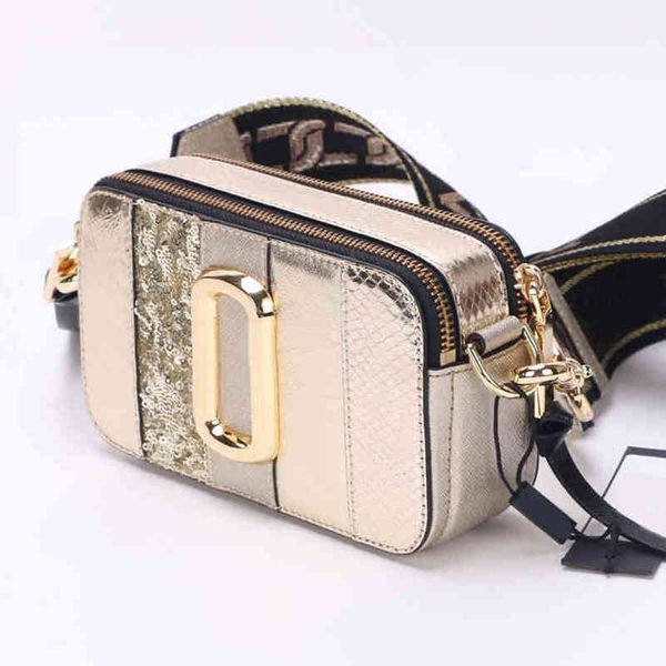 

camera shoulder bags women handbag sequin decoration leather designer crossbodybag female wide straps purses 220330