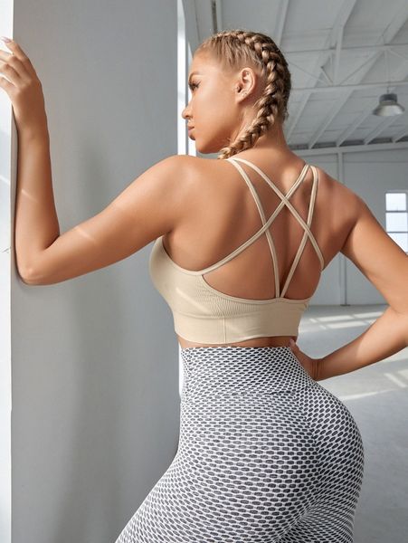 

high support absorbs sweat crisscross back sports bra s8dp#, Gray