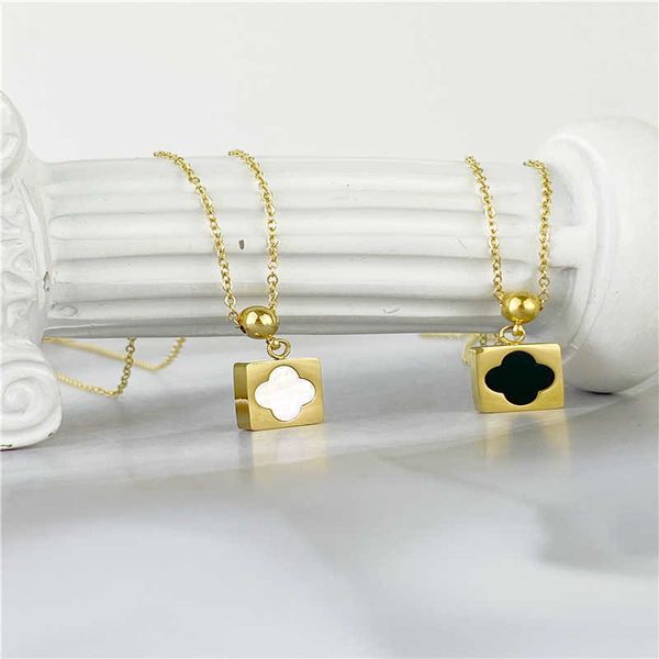 

japan-korean red four-leaf grass titanium necklace ins tidal net fashion temperament light luxury lock bone chain cold spot, Silver